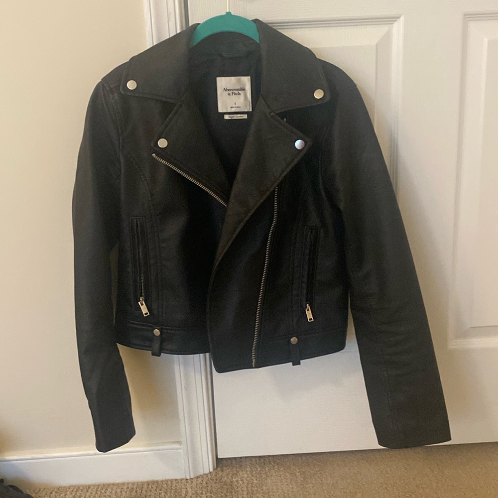 Abercrombie and fitch black leather jacket
